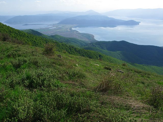 foto č. 105 - Prespanské jezero v místech, kde ho protíná řeckomakedonská hranice.
