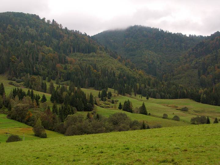 foto č. 052 - Okolní kopce jsou opět zahaleny do mraků, takže měníme směr a jdeme dolů kolem Remetiska do Čertovy doliny.
