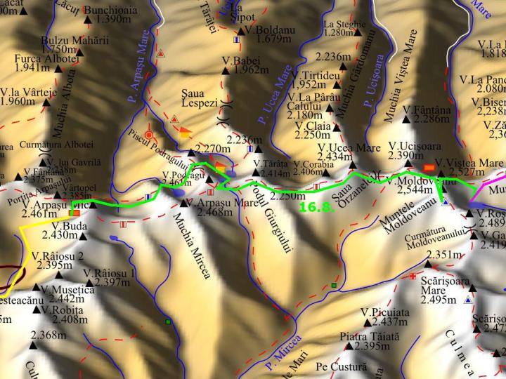 foto č. 090 - Mapa úterní trasy vedoucí přes nejvyšší horu Fagaraše a celého Rumunska.
